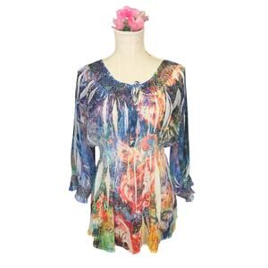 Mushbaby Sienna Rose babydoll 3/4 sleeve sheer blouse sz large